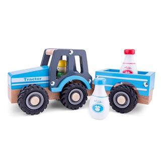 New Classic Toys - Traktor mit Anhänger und Milchkannen